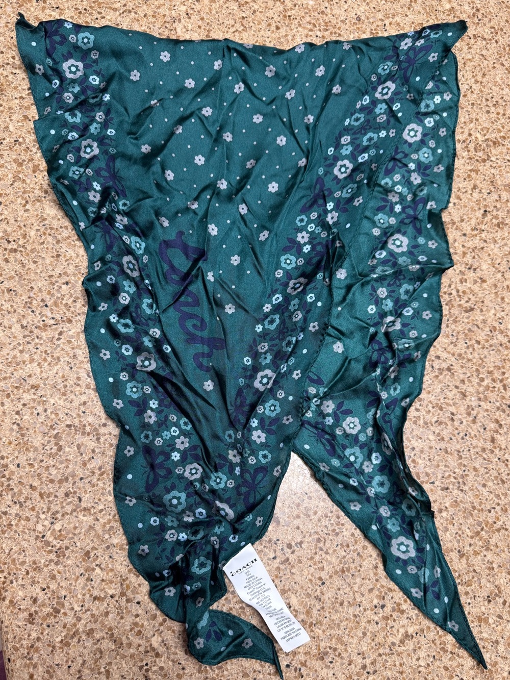 Coach Silk Floral Green Scarf